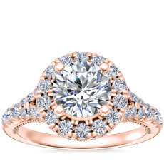 NEW Lace Bridge Split Shank Halo Diamond Engagement Ring in 14k Rose Gold (0.66 ct. tw.)